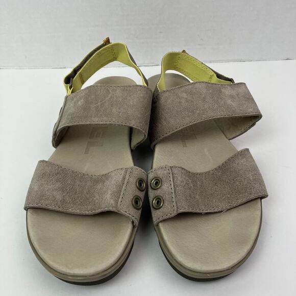 Sorel Torpeda Double Strap Slingback Sandal Flat Soft Leather Grey Yellow Sz 7 - Picture 3 of 16